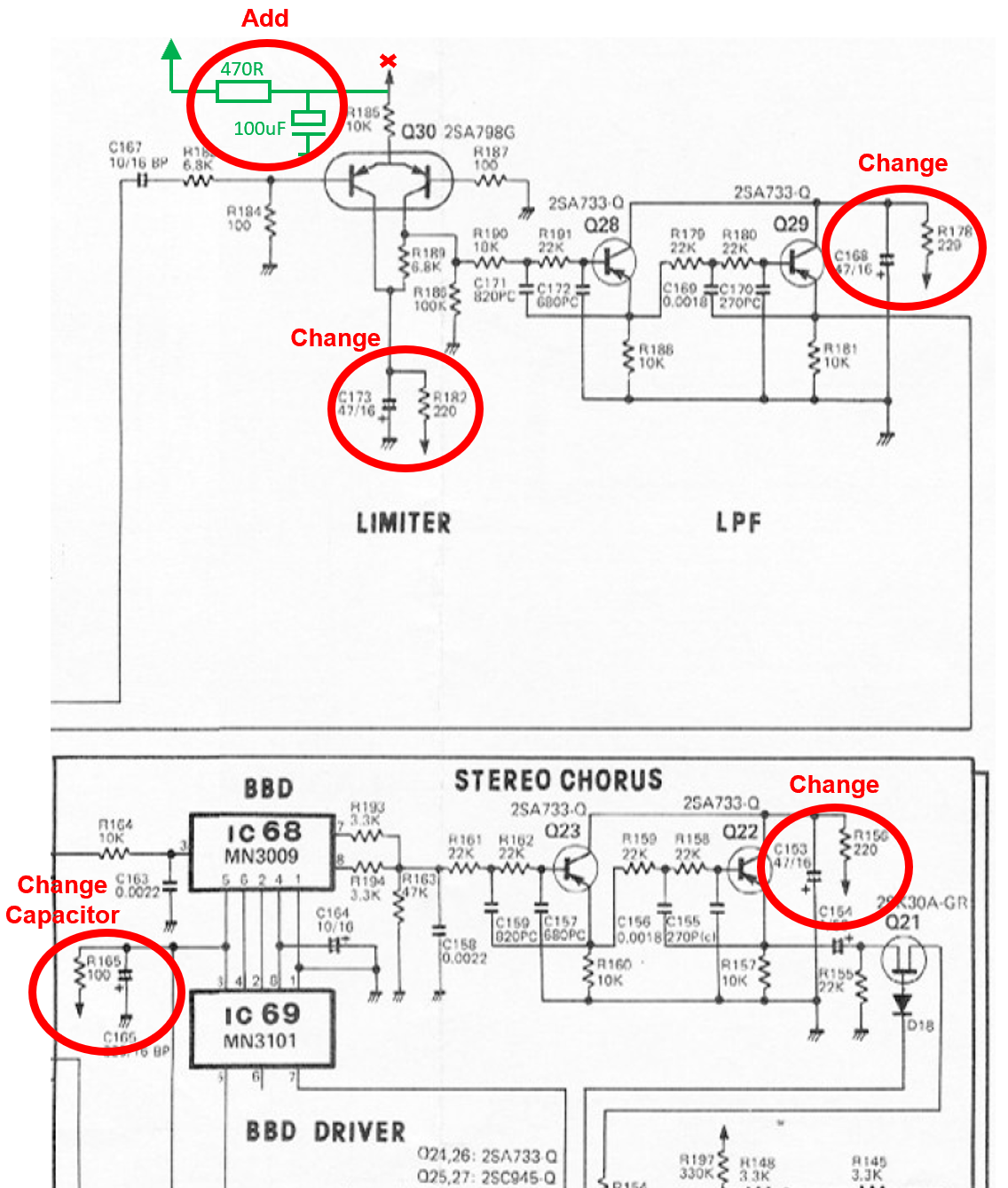 JX-8P Chorus Circuit Changes